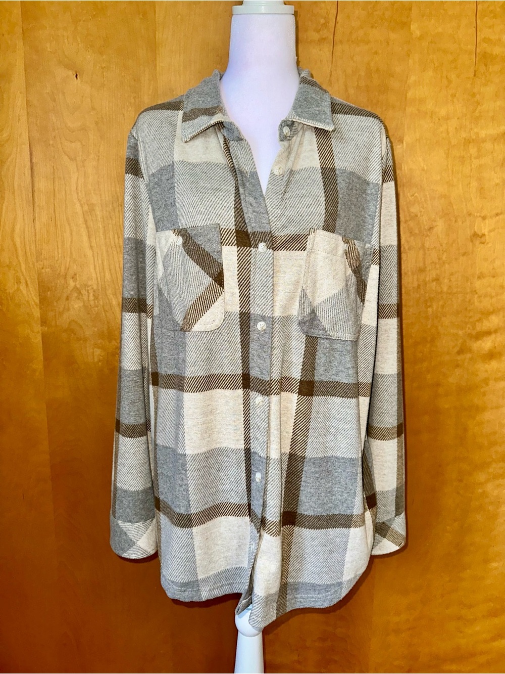 Thread & Supply Neutral Plaid Button-Up Shirt in Cream, Gray & Brown
